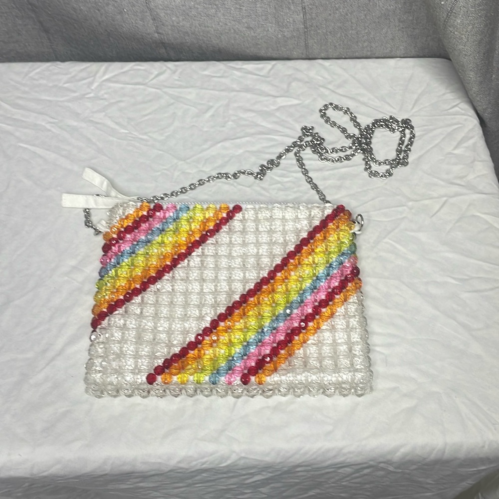 Beaded rainbow crossbody purse.|